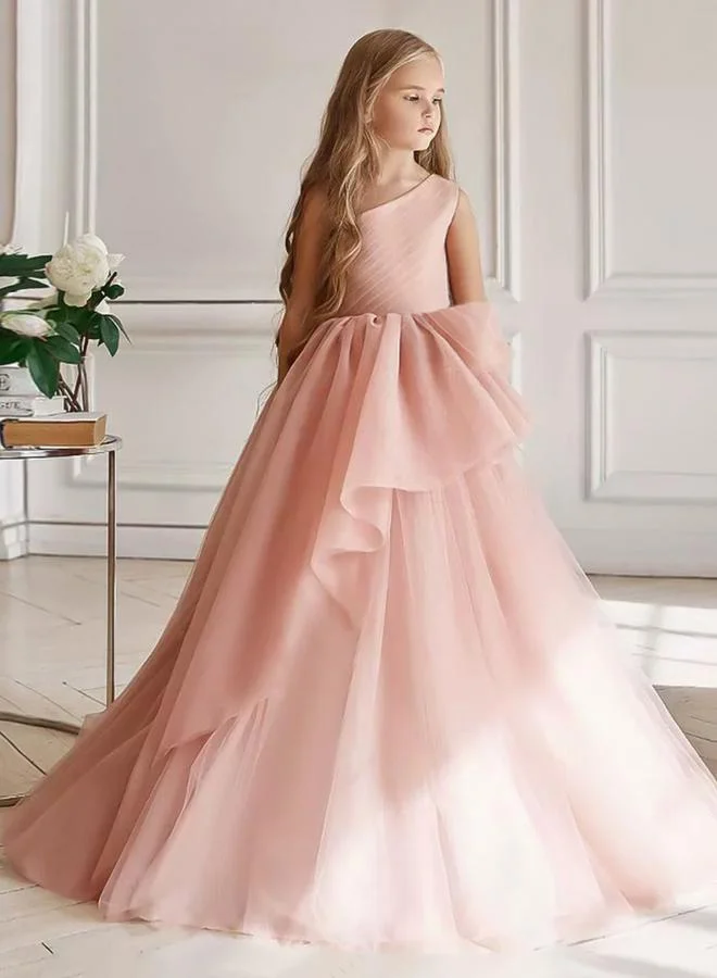 Take Two Girls Pink Ruffle Detail One Shoulder Maxi Dress